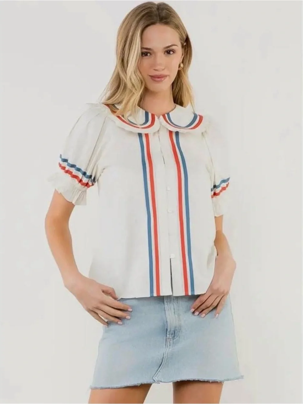 NWT Americana Ribbon Blouses Red White Blue 4th of July Tuckernuck XS S M L - Picture 2 of 7